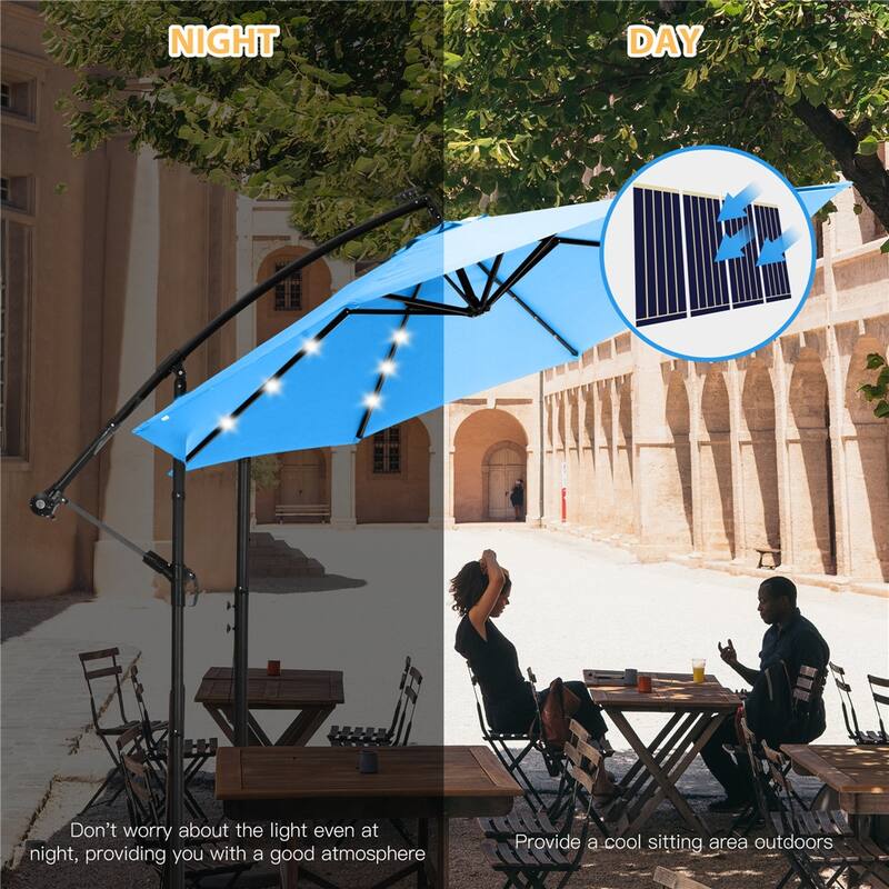 10 FT Solar LED Patio Outdoor Umbrella Hanging Cantilever Umbrella