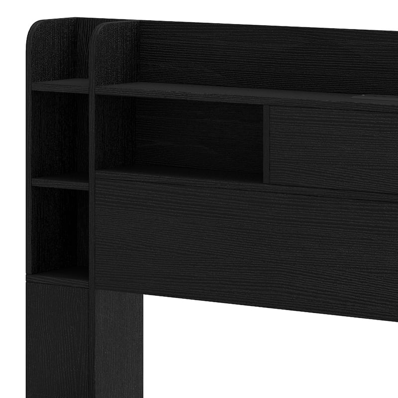 Queen/King Size LED Bed Frame with Bookcase Headboard, 4 Storage Drawers and Charging Station