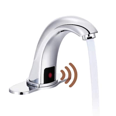 Mondawe Non-contact Bathroom Sink Faucet, Hands-free Automatic Sensor Faucet, with Hole Cover Plate, Surface Plated with Chrome