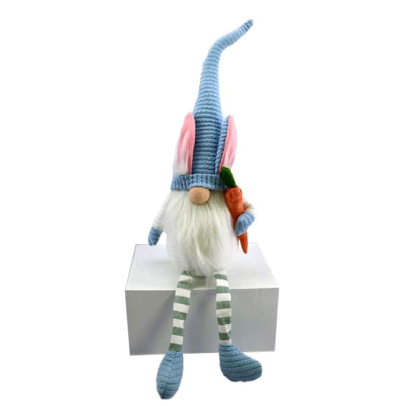 HomeRoots 32" Blue and White Fabric Easter Sitting Gnome - 6.3' X '32' X '8.7