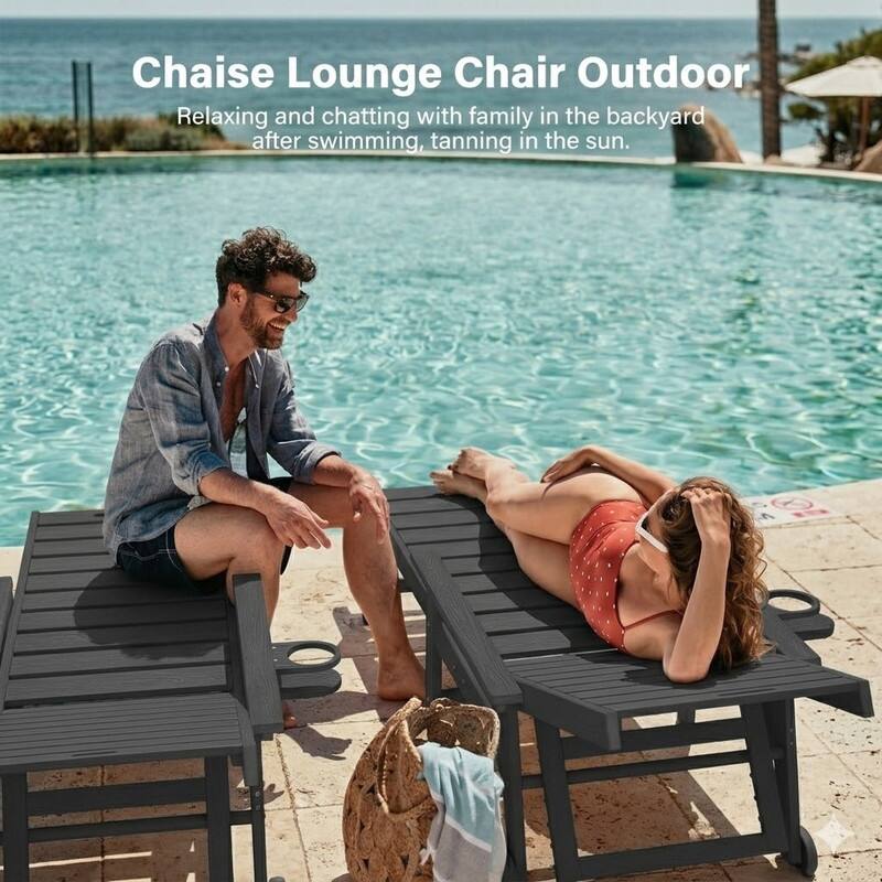 WINSOON All-Weather Outdoor Chaise Lounge Chair, 5-Level Adjustable Backrest with Cup Holder