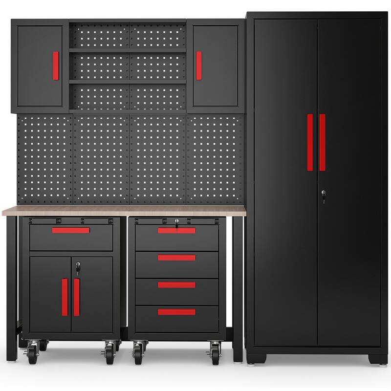 Costway 6PCS Garage Cabinets and Storage System Set with Pegboard & - See Details