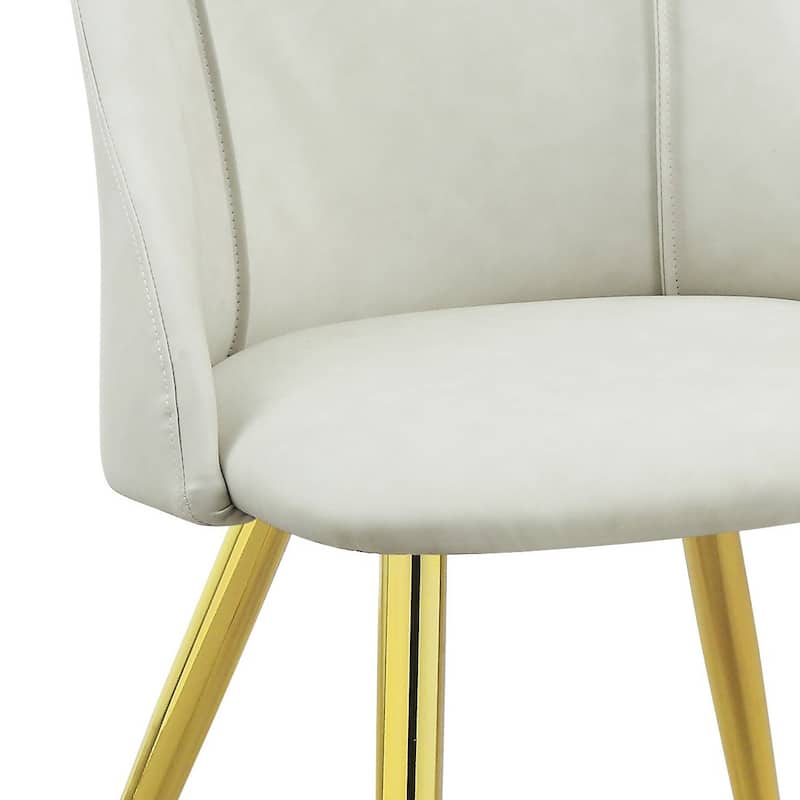HomeRoots Set of Two White and Gold Upholstered Faux Leather And Metal Dining Side Chairs - 20.00 in. x 33.00 in. x 20.00 in.