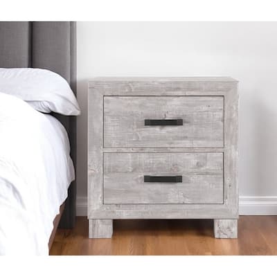 24" Gray Two Drawer Distressed Wood Nightstand