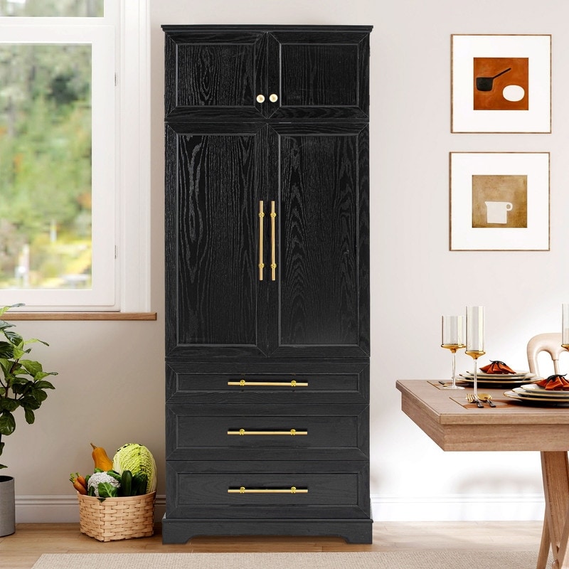 Farmhouse 78.2" Kitchen Pantry Cabinet with 4 Doors, 3 Adjustable Shelves and 3 Drawers
