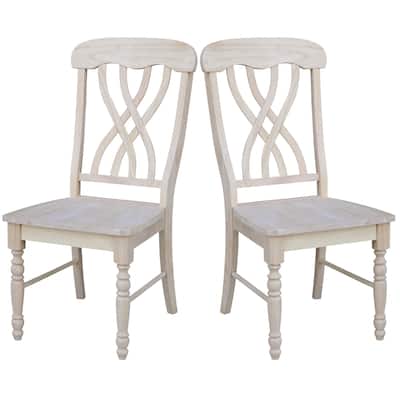 International Concepts Solid Wood Lattice Back Dining Chairs, Set of 2 - Unfinished