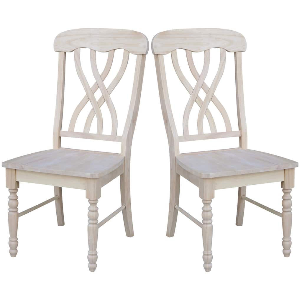International Concepts Solid Wood Lattice Back Dining Chairs, Set of 2 - Unfinished