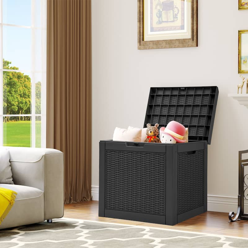 31 Gallon Outdoor Storage Waterproof Deck Box - Rattan Look Black