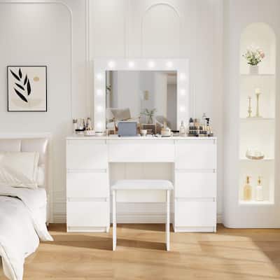 Large White Dressing Table Storage Dressing Table with Mirror, Light