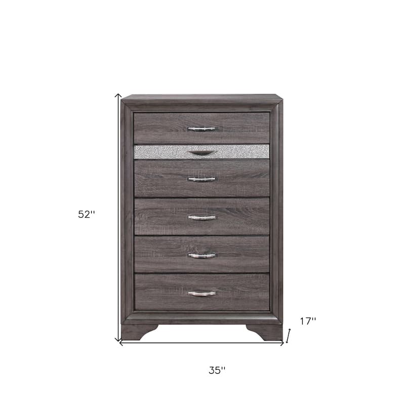 35" Grey Six Drawer Chest with Bling Jewelry Drawer for Bedroom Storage