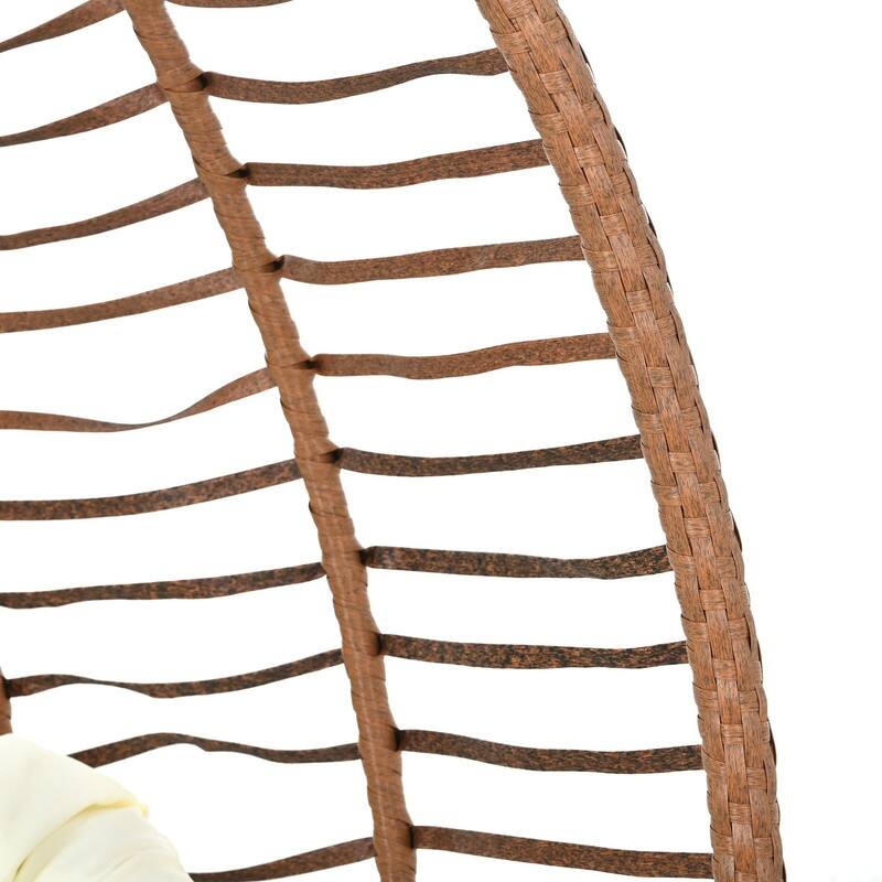 Single Person Folding Egg Chair with Stand, Indoor Outdoor Hanging Wicker Swing Chair with Adjustable Feet