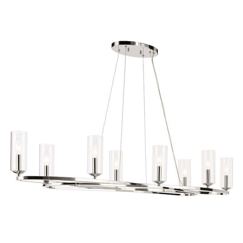 Harpin 52.5 Inch 8 Light Linear Chandelier with Clear Glass in Polished Nickel