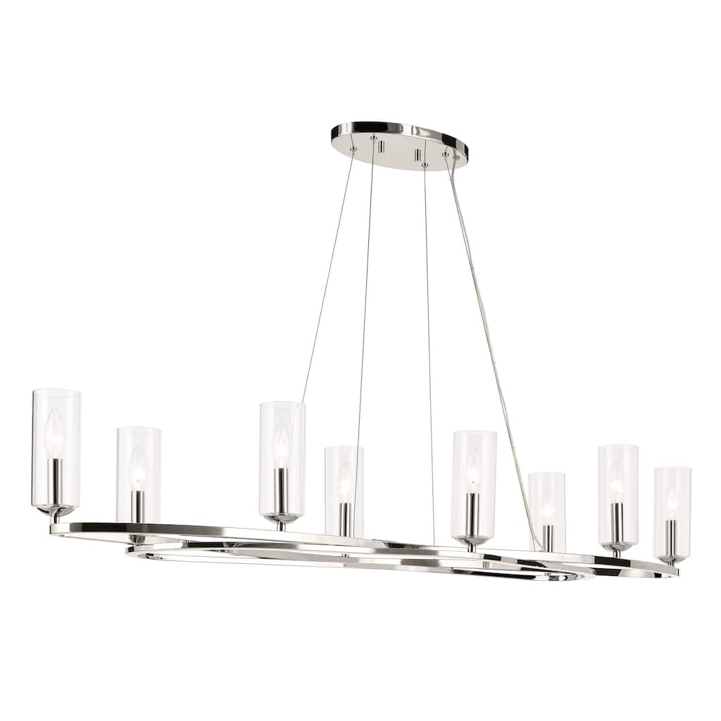 Harpin 52.5 Inch 8 Light Linear Chandelier with Clear Glass in Polished Nickel