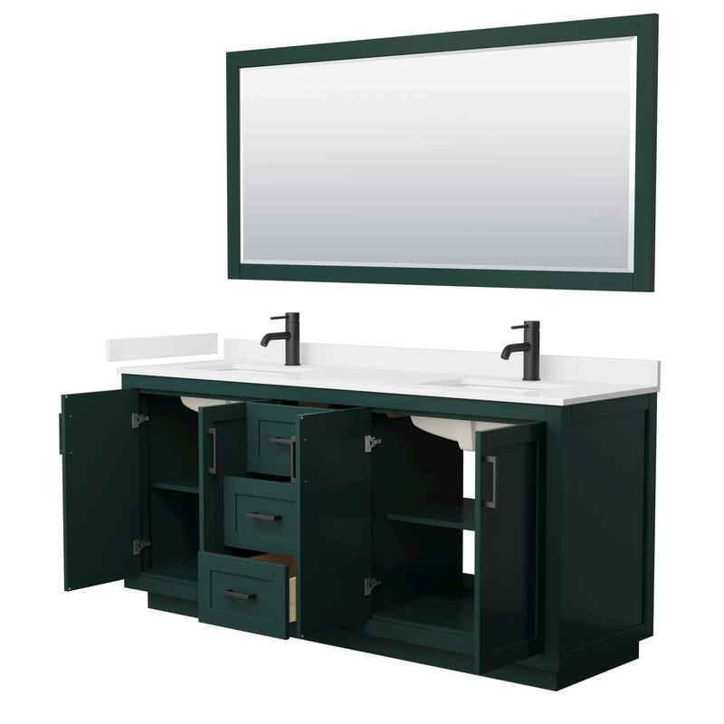 Miranda 72-inch Double Vanity, Quartz Top, 70-inch Mirror