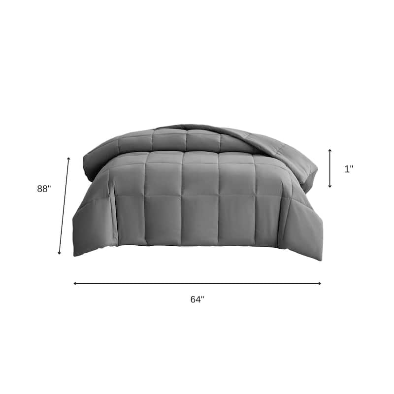 Gray Twin Box Stitch Microfiber Down Alternative Comforter