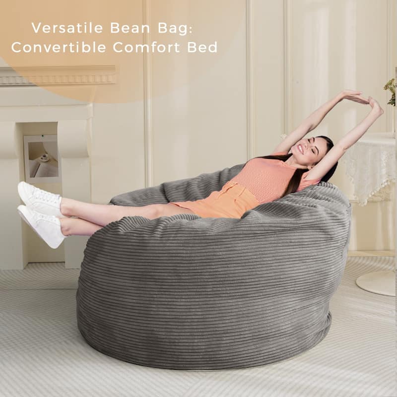 Giant Bean Bag, Corduroy Convertible Beanbag Folds from Lazy Chair to Floor Mattress Bed