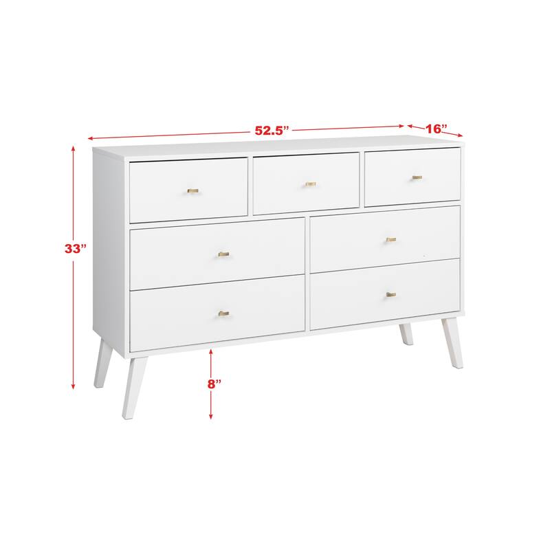Prepac Milo Mid-Century Modern 7 Drawer Double Dresser for Bedroom, Chest of Drawers, Contemporary Bedroom Furniture