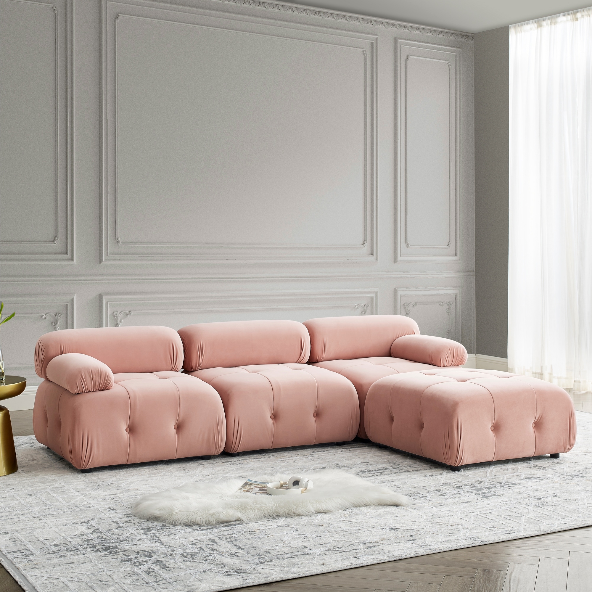 Pink Velvet Curved Sectional Sofas Bed Bath Beyond