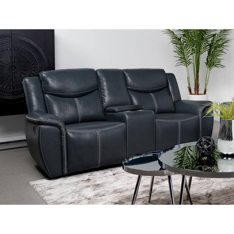 Stanwicke Blue Motion Reclining Loveseat with Console