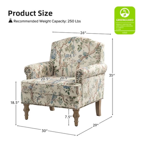 dimension image slide 2 of 7, Yahweh Farmhouse Nailhead Armchair with Rolled Arms by HULALA HOME