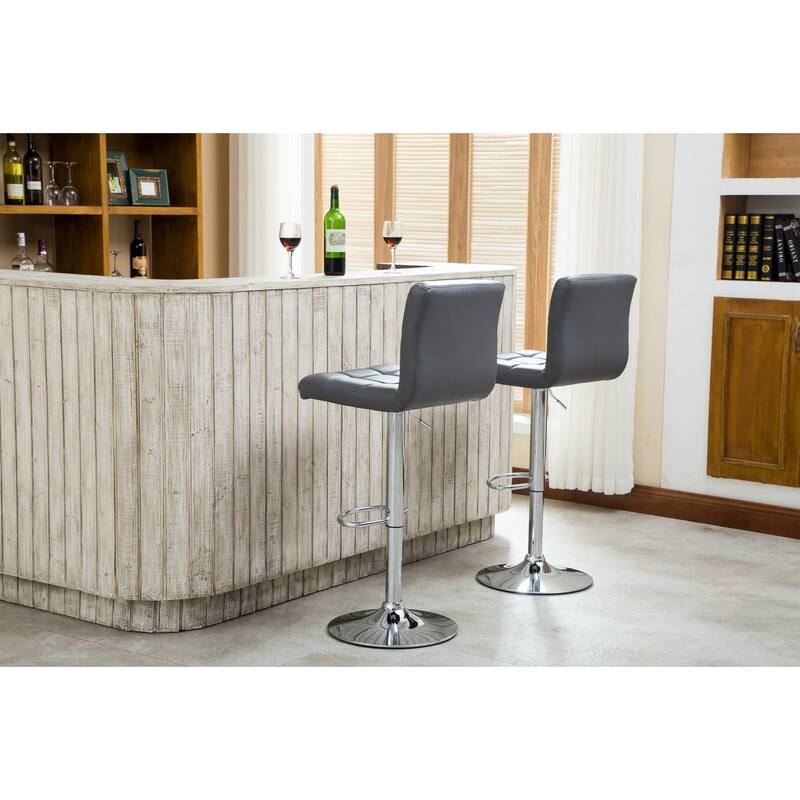 Swivel Faux Leather Adjustable Hydraulic Bar Stool - Grey