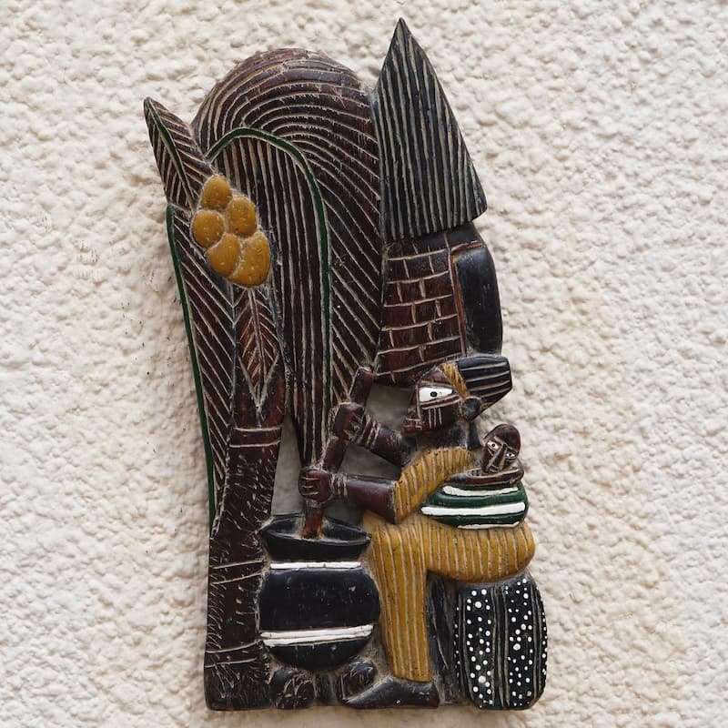 Novica Handmade Preparing Food Wood Relief Panel