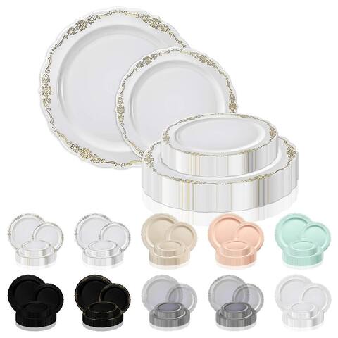 Vintage Rim Round Disposable Plastic Plate Packs - Party Supplies