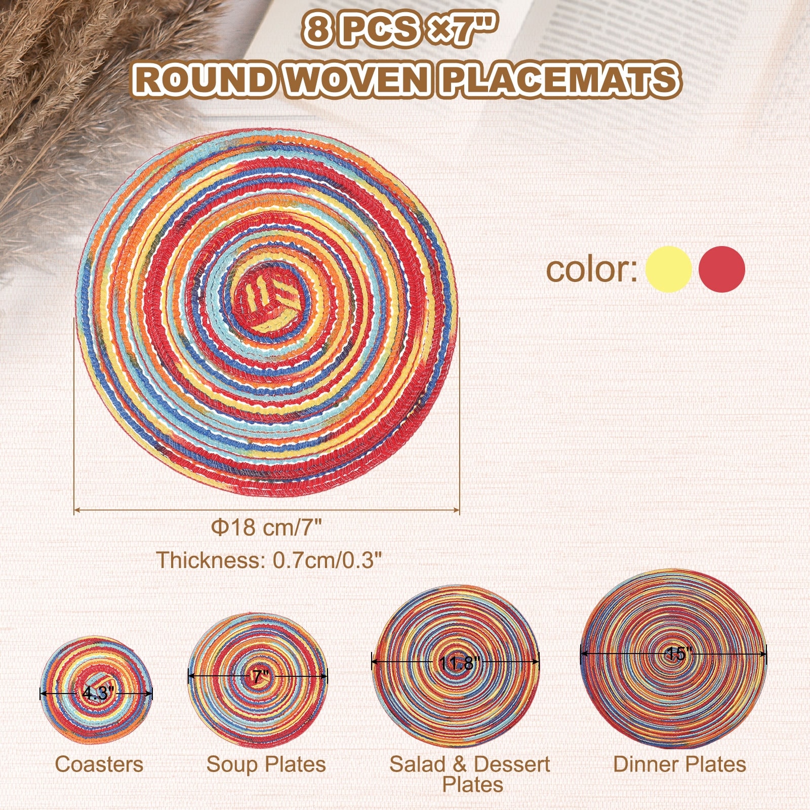 Round Woven Placemats, Braided Washable Placemat Heat Resistant Decorative Place Mat for Kitchen Dining Table Countertop