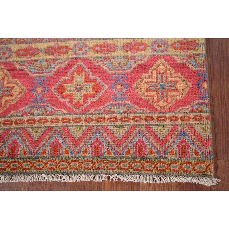Geometric Kazak Oriental Foyer Rug Handmade Yellow Wool Carpet - 2'0" x 3'0"