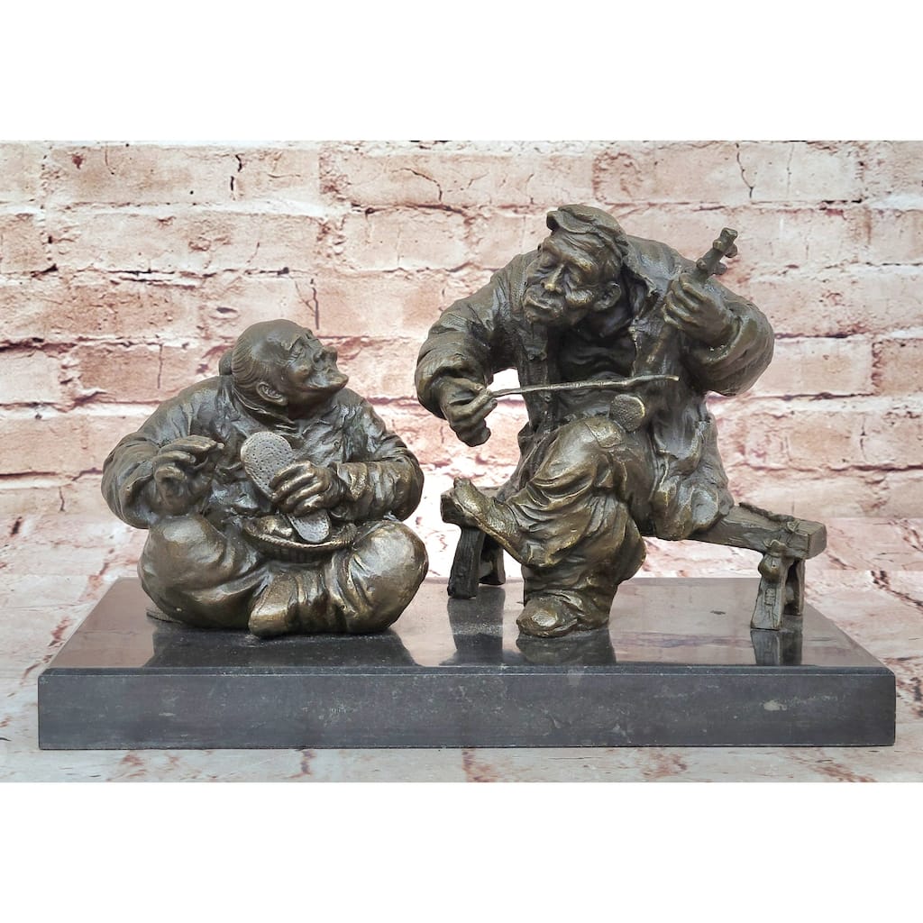 Bronze Chinese Musician And Shoemaker Statue – Cultural Folk Art Sculpture
