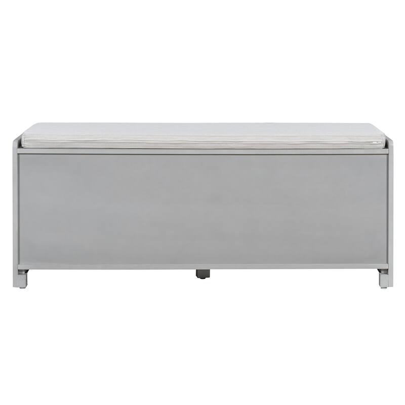 47.4" Rustic Storage Shoe Bench with Removable Cushion and Adjustable Shelves