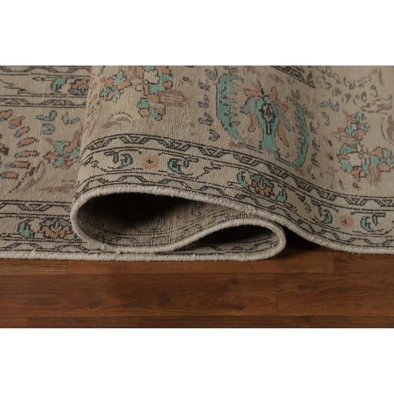 Traditional Beige Tabriz Persian Area Rug Handmade Wool Carpet - 10'3"x 12'8"