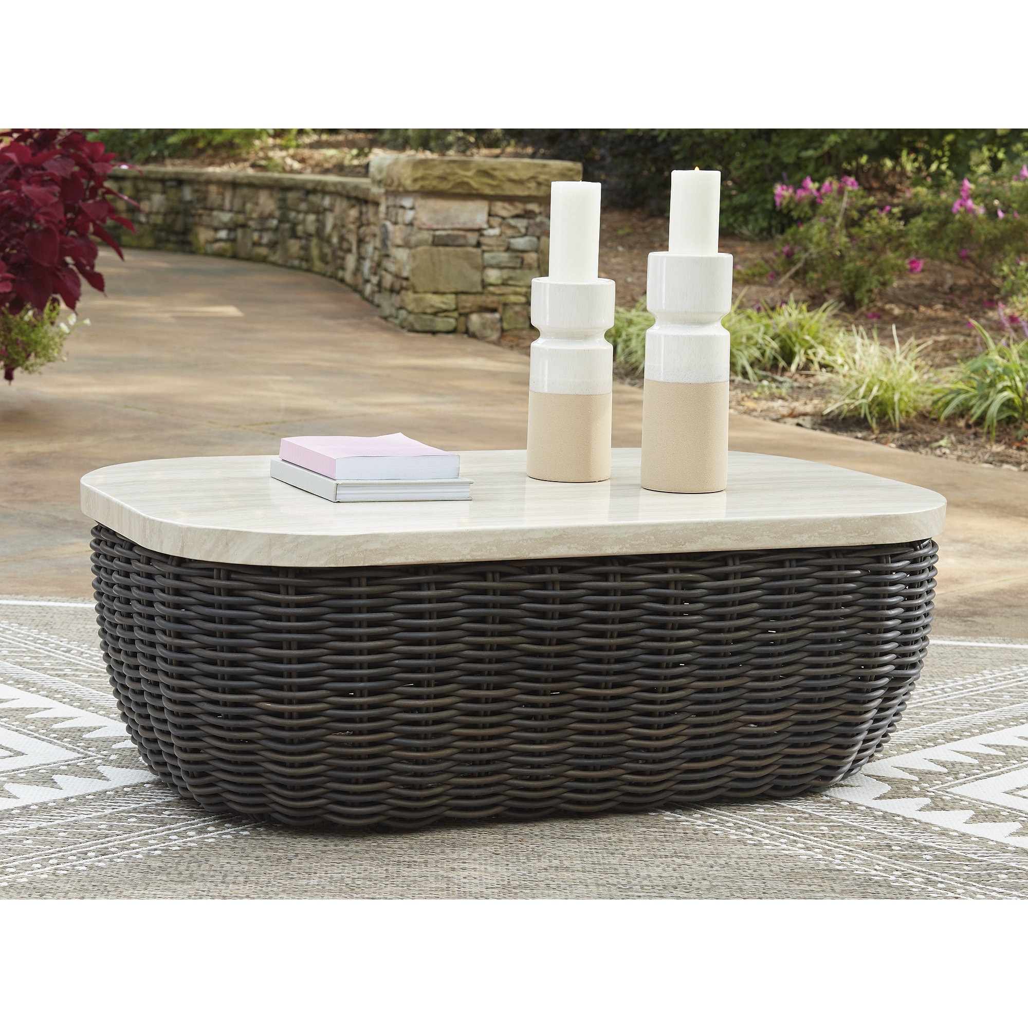Kimora Outdoor End Table - Beige/Dark Brown Kimora Outdoor End Table - Beige/Dark Brown