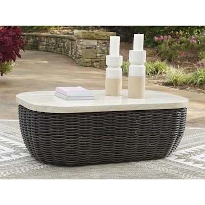 Signature Design by Ashley Kimora Beige/Dark Brown Outdoor Coffee Table - 50" W x 29.92" D x 17.52" H