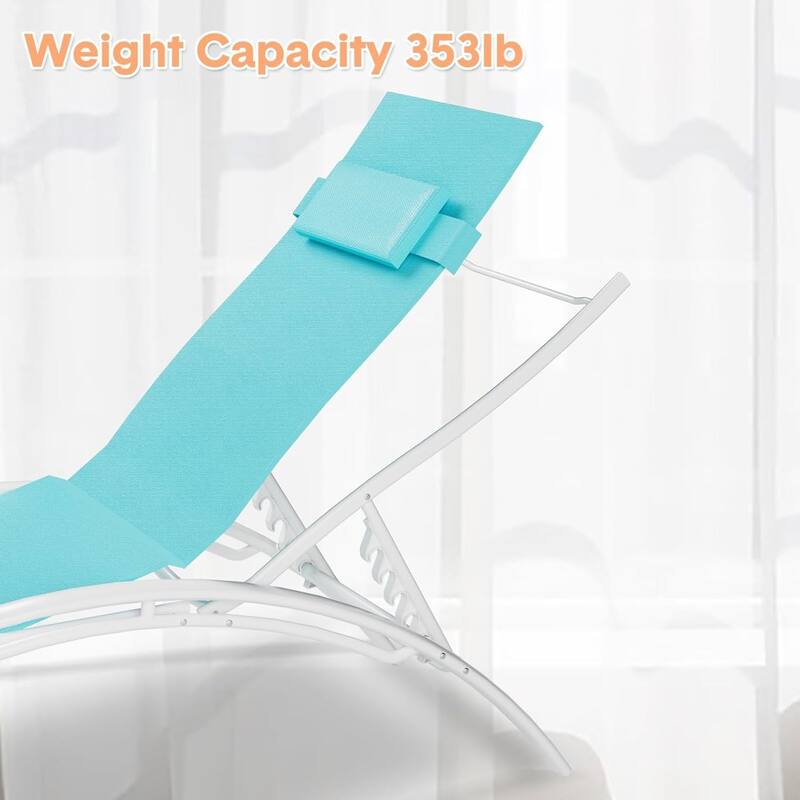 2-Pack Aluminum Adjustable Patio Chaise Lounge Chairs All-Weather Outdoor Recliners