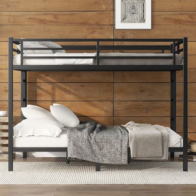 Sturdy Metal Queen Size Bunk Bed with Double Ladder, Queen over Queen Bunk Bed Frame with Under Bed Storage, Noise Free
