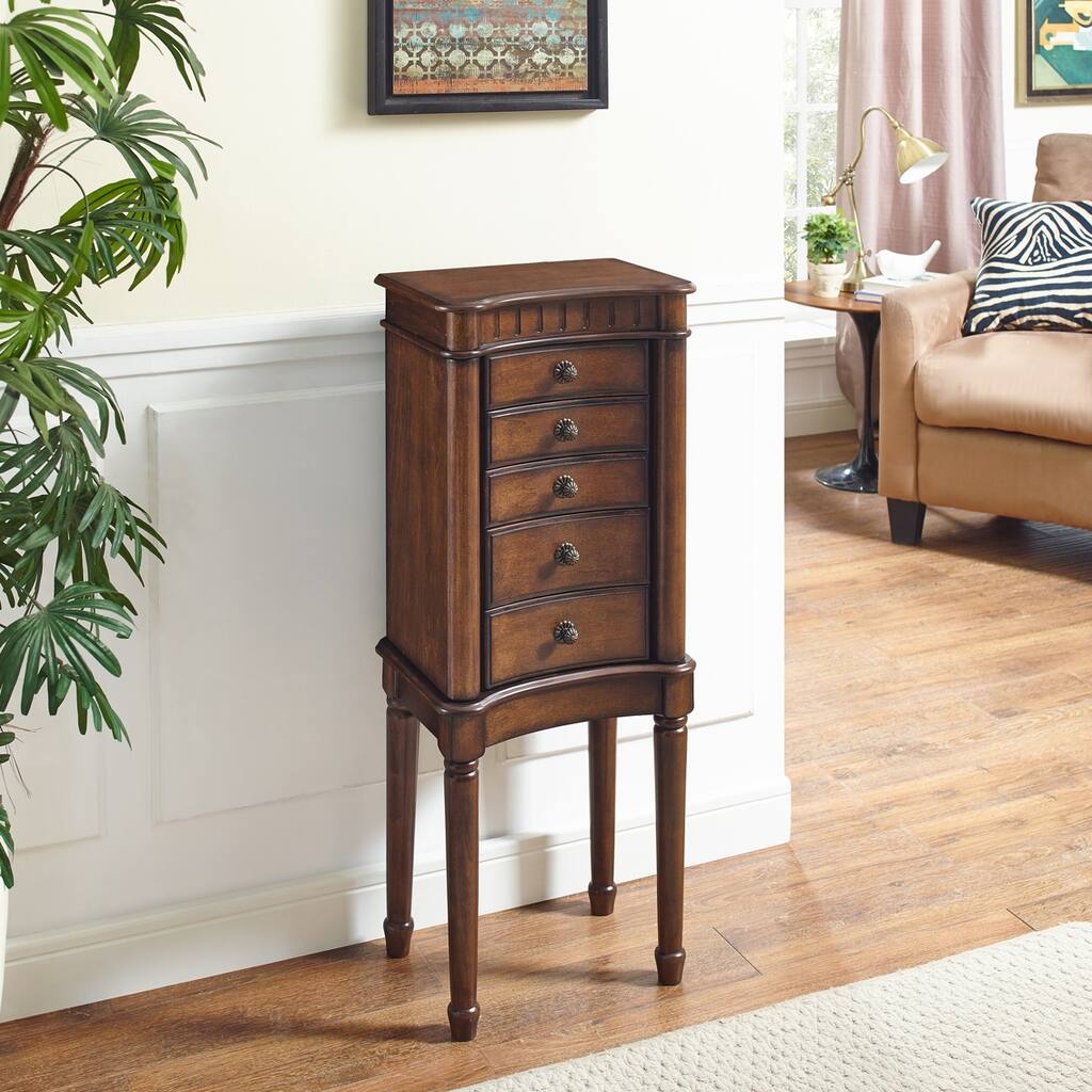 Grace Mirrored Walnut Standing Jewelry Armoire