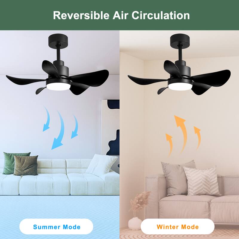 28 inch Ceiling Fan with Light Remote APP Control 5 Blades 3 Dimmable 6 Speed Bedroom