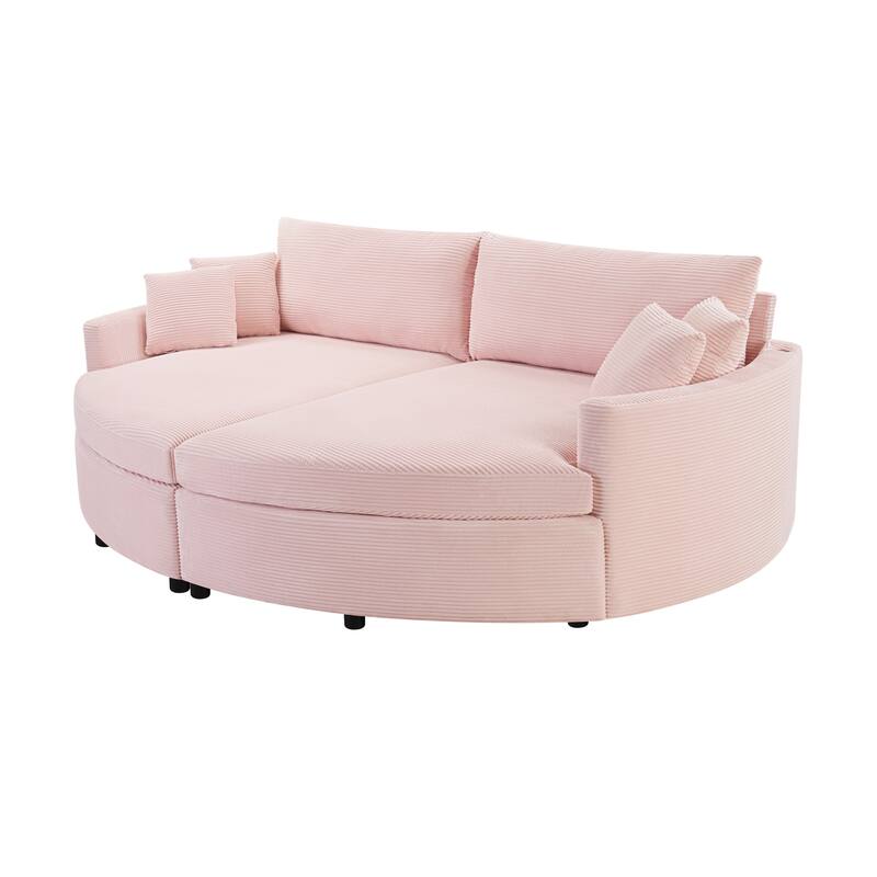 102.3" Oversized Double Chaise Lounge Sofa, Corduroy Upholstered Sleeper Sofa Bed 2 Seat Sofa Loveseat with USB Ports