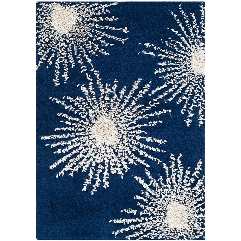 SAFAVIEH Handmade Soho Miyase Burst New Zealand Wool Rug - 2' x 3' - DarkBlue/Ivory
