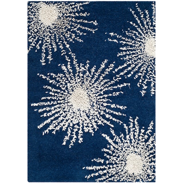 SAFAVIEH Handmade Soho Miyase Modern Burst New Zealand Wool Rug - 2'6" x 4' - DarkBlue/Ivory