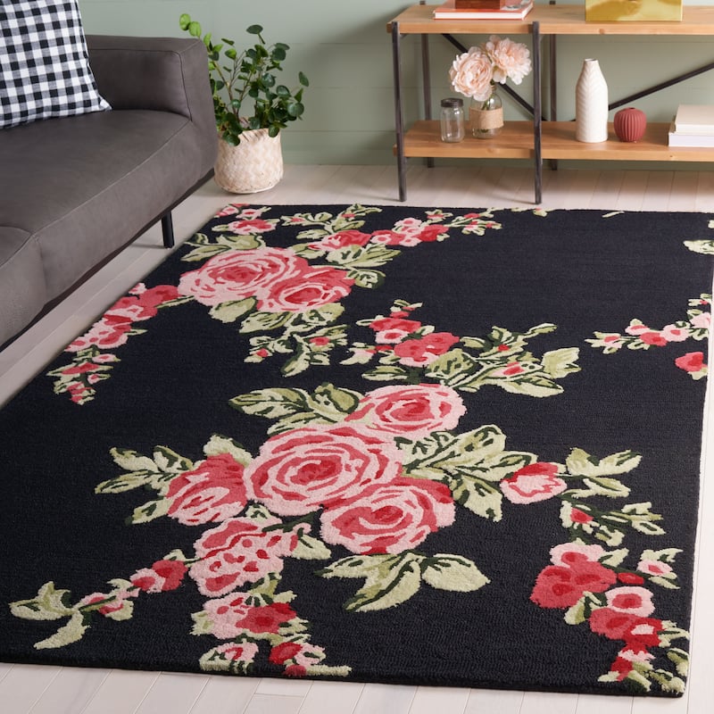 SAFAVIEH Handmade Jardin Kathchen French Country Floral Wool Rug - 5' x 8' - Black/Pink