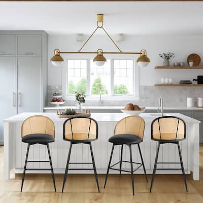 Upholstered Swivel Counter/ Bar Stools with Rattan Back