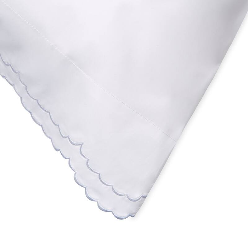 Percale Double Scalloped Embroidered Pillowcase and Sham Cover Set
