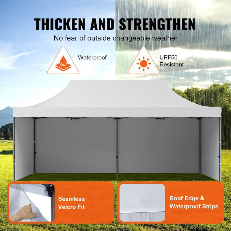 White 500D PU Canopy Tent with Sidewalls, Adjustable Steel Frame - 240” L x 120” W x 126” H