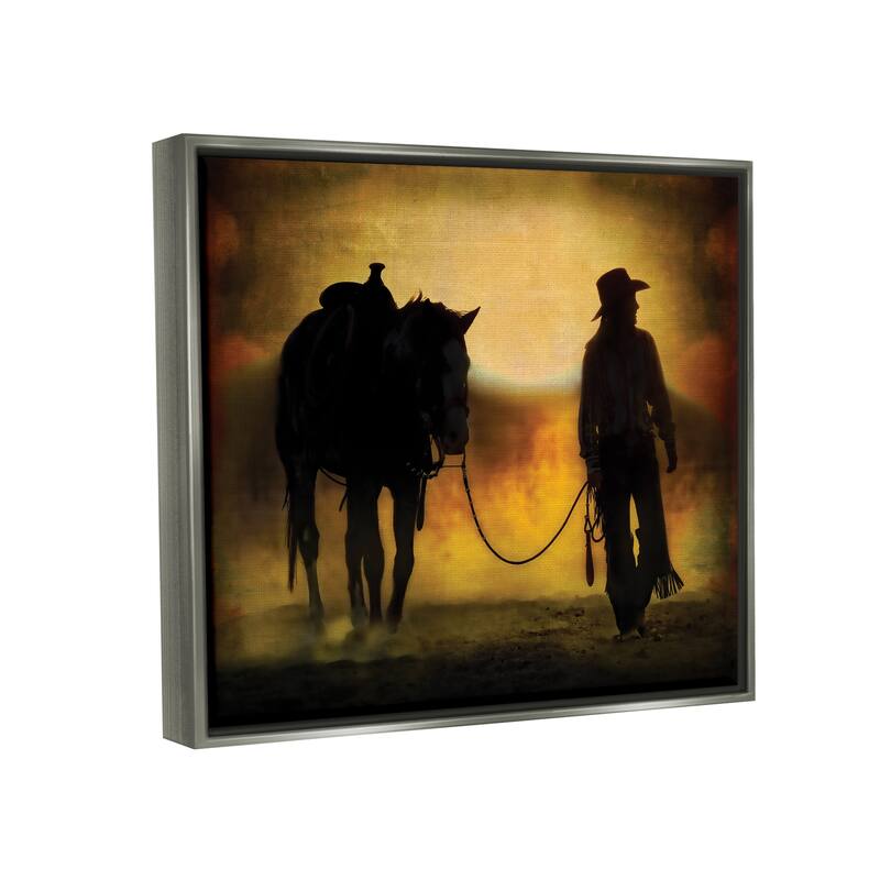 Stupell Cowgirl & Horse Silhouette Framed Floater Canvas Wall Art Design by PBurchettePhoto