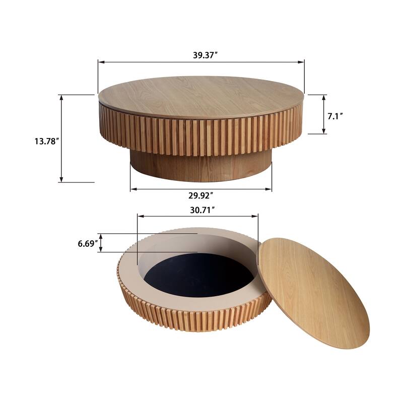 39.37" Round Coffee Table with Storage Solid Wood Veneered Modern Coffee Table Accent Tea Table for Living Room, Bedroom