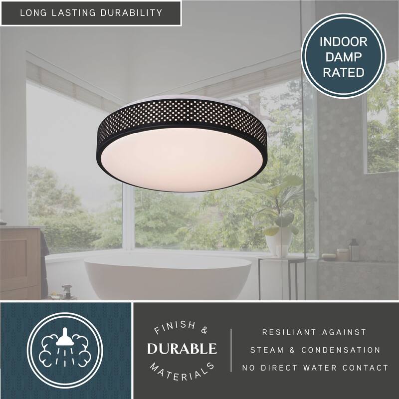 Anson 13.5-in W Integrated LED Black Mesh Flush Mount Ceiling Light Fixture White Shade - 13.5-in W x 4-in H x 13.5-in D