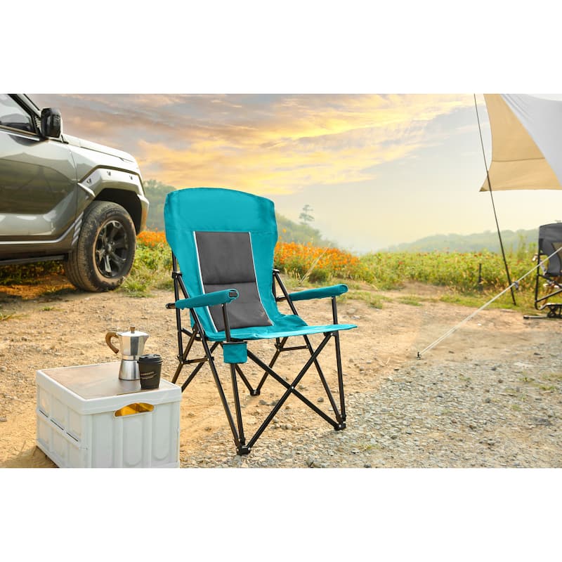 250LBS Portable Collapsible High Back Lawn Chair with Cup Holder - Blue