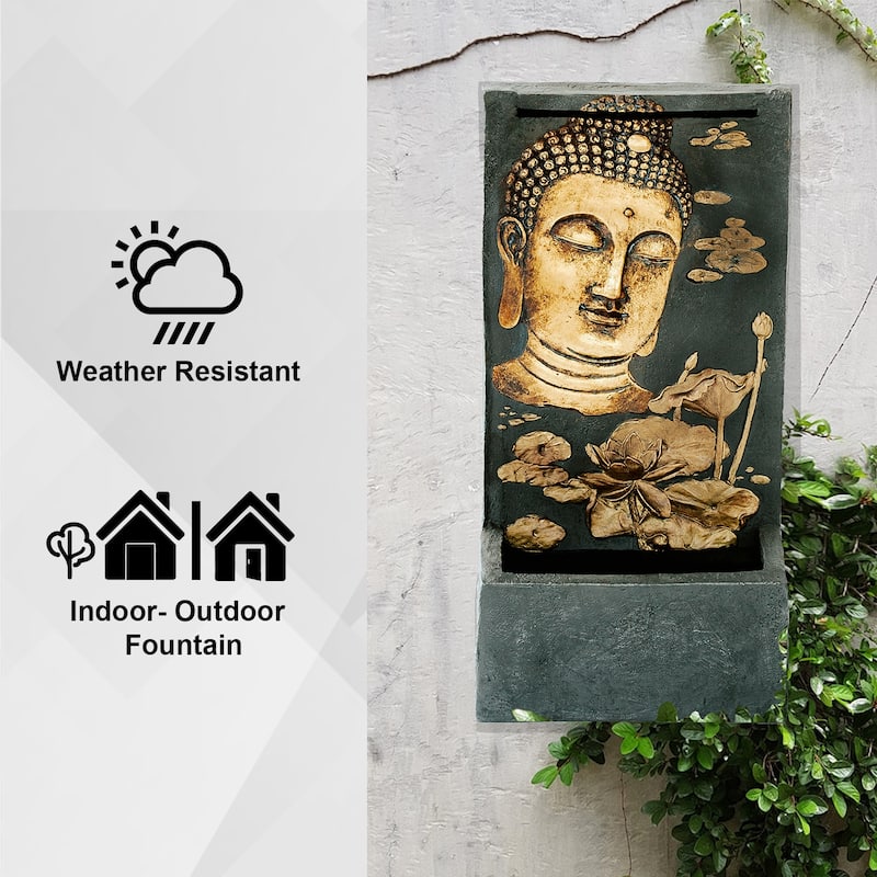 XBrand 29.5"H Bronze and Natural Polystone Indoor Outdoor Buddha Face Water Fountain w/Pump and Splash Guard
